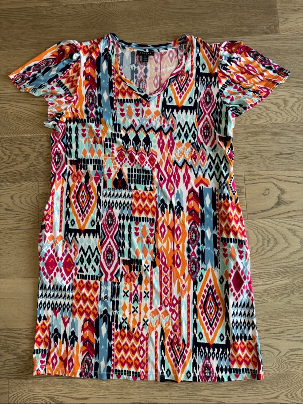 TRIBAL Multicolor Geometric V-Neck Dress - Woman’s Large